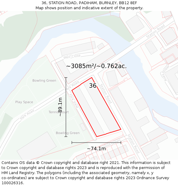 36, STATION ROAD, PADIHAM, BURNLEY, BB12 8EF: Plot and title map