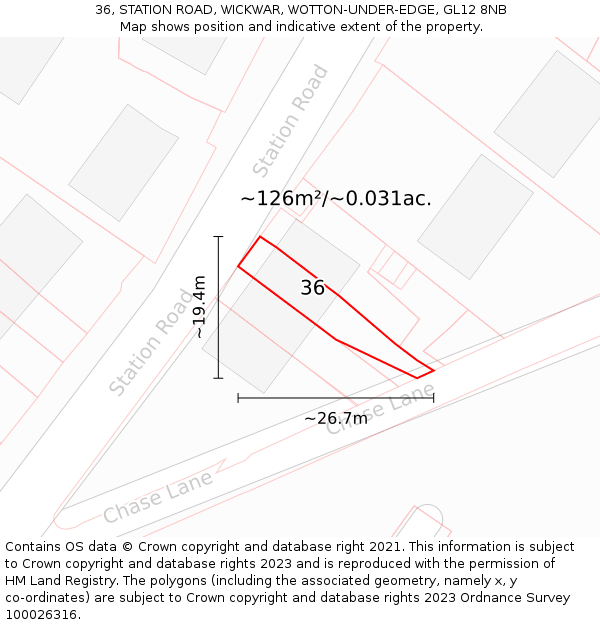 36, STATION ROAD, WICKWAR, WOTTON-UNDER-EDGE, GL12 8NB: Plot and title map