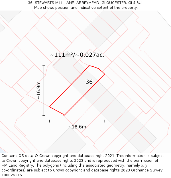 36, STEWARTS MILL LANE, ABBEYMEAD, GLOUCESTER, GL4 5UL: Plot and title map