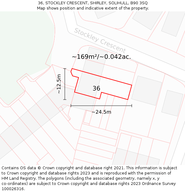 36, STOCKLEY CRESCENT, SHIRLEY, SOLIHULL, B90 3SQ: Plot and title map