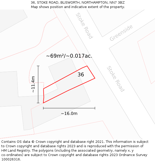 36, STOKE ROAD, BLISWORTH, NORTHAMPTON, NN7 3BZ: Plot and title map