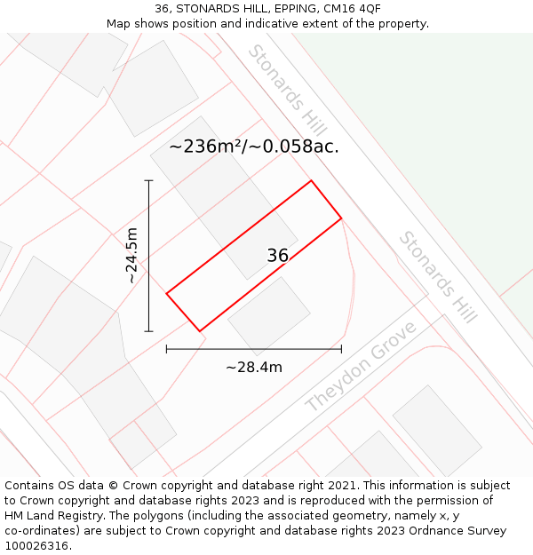 36, STONARDS HILL, EPPING, CM16 4QF: Plot and title map