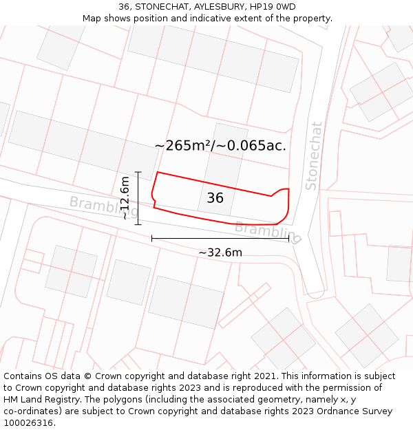 36, STONECHAT, AYLESBURY, HP19 0WD: Plot and title map
