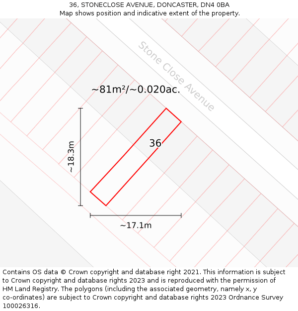 36, STONECLOSE AVENUE, DONCASTER, DN4 0BA: Plot and title map