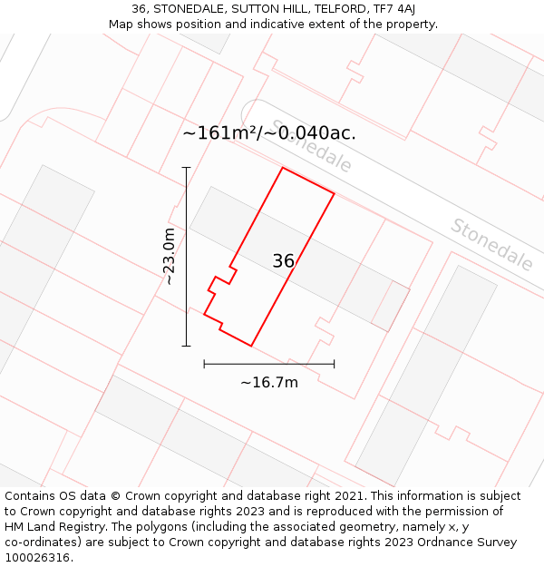 36, STONEDALE, SUTTON HILL, TELFORD, TF7 4AJ: Plot and title map
