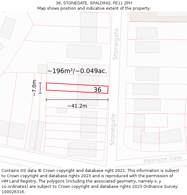 36, STONEGATE, SPALDING, PE11 2PH: Plot and title map