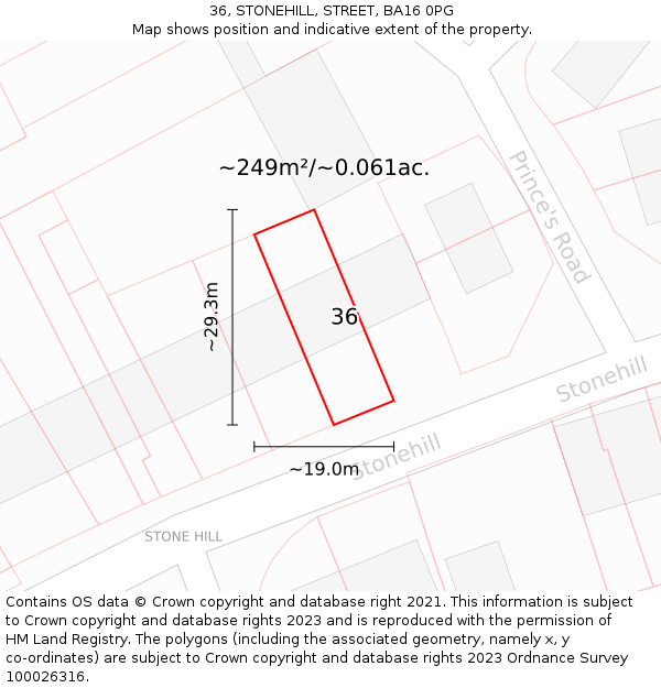 36, STONEHILL, STREET, BA16 0PG: Plot and title map