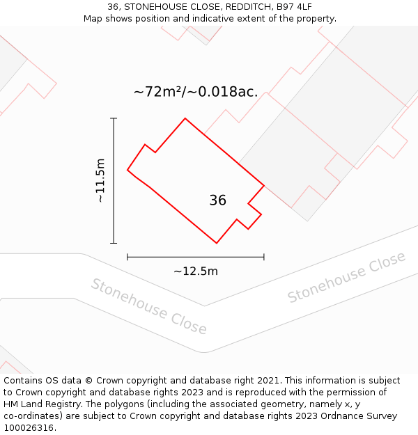 36, STONEHOUSE CLOSE, REDDITCH, B97 4LF: Plot and title map