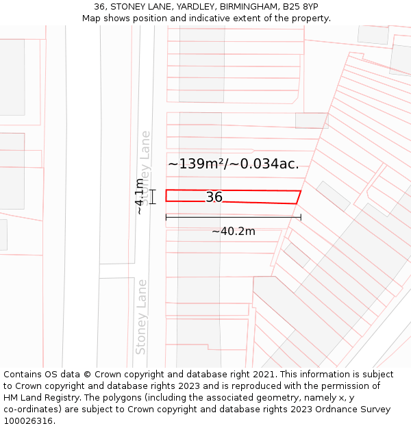 36, STONEY LANE, YARDLEY, BIRMINGHAM, B25 8YP: Plot and title map