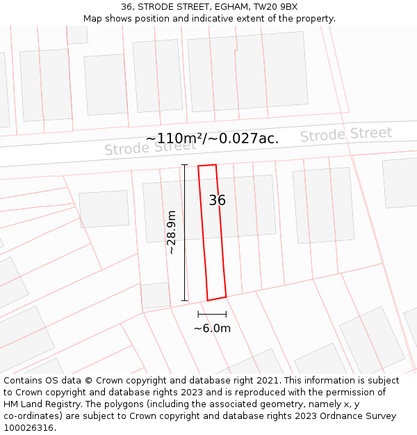 36, STRODE STREET, EGHAM, TW20 9BX: Plot and title map