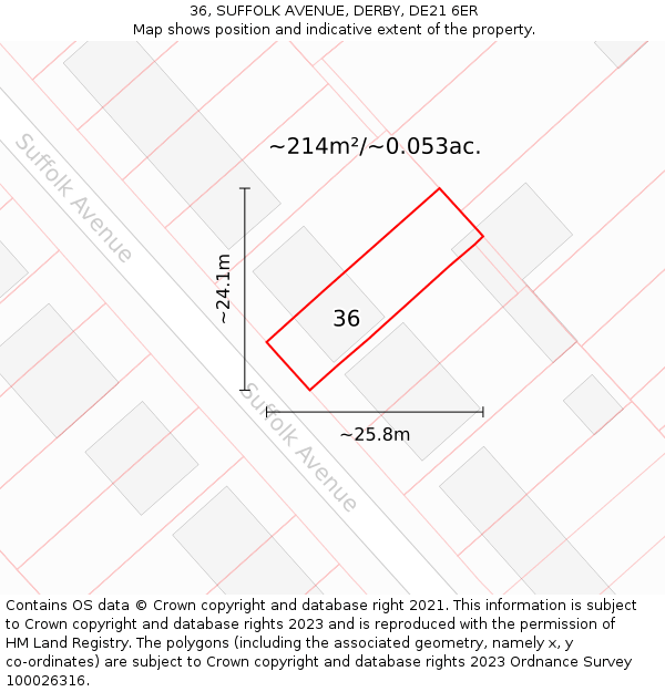 36, SUFFOLK AVENUE, DERBY, DE21 6ER: Plot and title map
