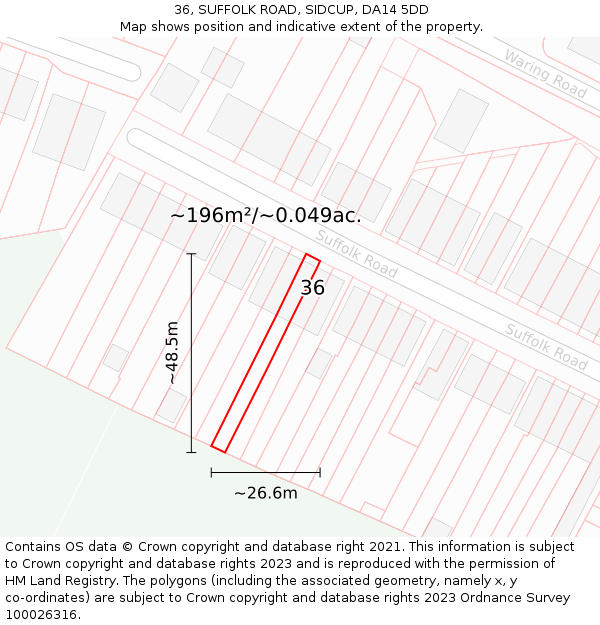 36, SUFFOLK ROAD, SIDCUP, DA14 5DD: Plot and title map
