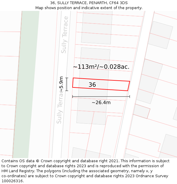 36, SULLY TERRACE, PENARTH, CF64 3DS: Plot and title map