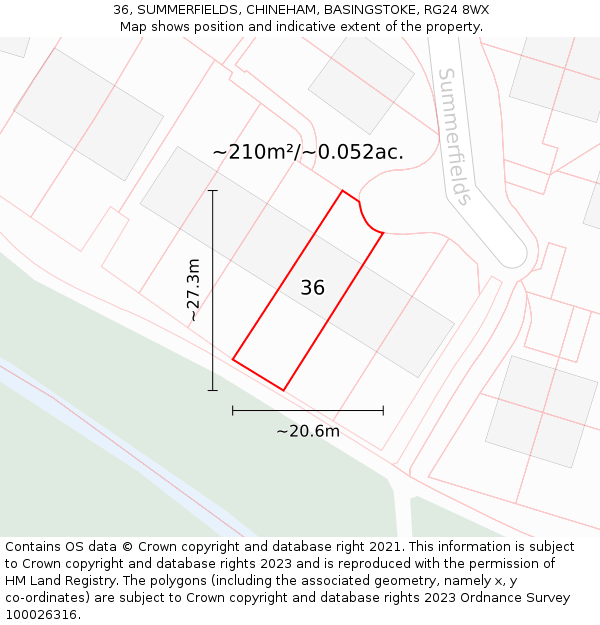 36, SUMMERFIELDS, CHINEHAM, BASINGSTOKE, RG24 8WX: Plot and title map