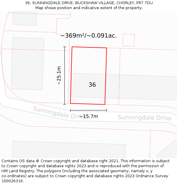 36, SUNNINGDALE DRIVE, BUCKSHAW VILLAGE, CHORLEY, PR7 7DU: Plot and title map