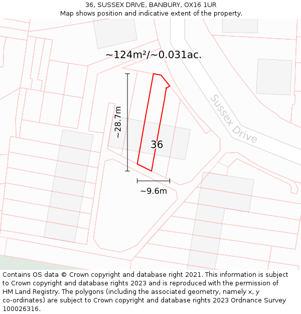 36, SUSSEX DRIVE, BANBURY, OX16 1UR: Plot and title map