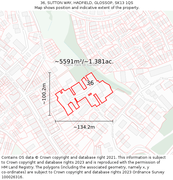 36, SUTTON WAY, HADFIELD, GLOSSOP, SK13 1QS: Plot and title map