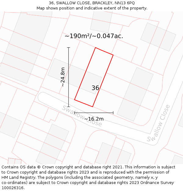 36, SWALLOW CLOSE, BRACKLEY, NN13 6PQ: Plot and title map