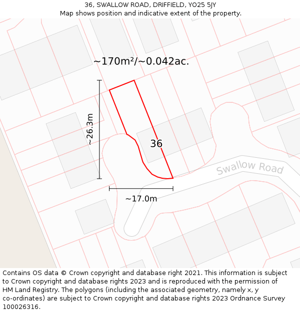 36, SWALLOW ROAD, DRIFFIELD, YO25 5JY: Plot and title map