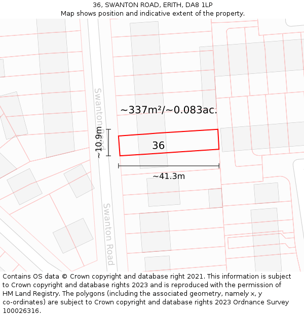 36, SWANTON ROAD, ERITH, DA8 1LP: Plot and title map