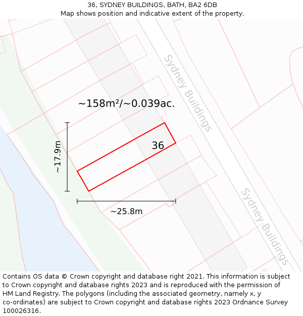 36, SYDNEY BUILDINGS, BATH, BA2 6DB: Plot and title map