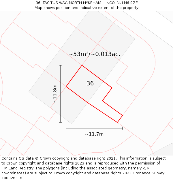 36, TACITUS WAY, NORTH HYKEHAM, LINCOLN, LN6 9ZE: Plot and title map