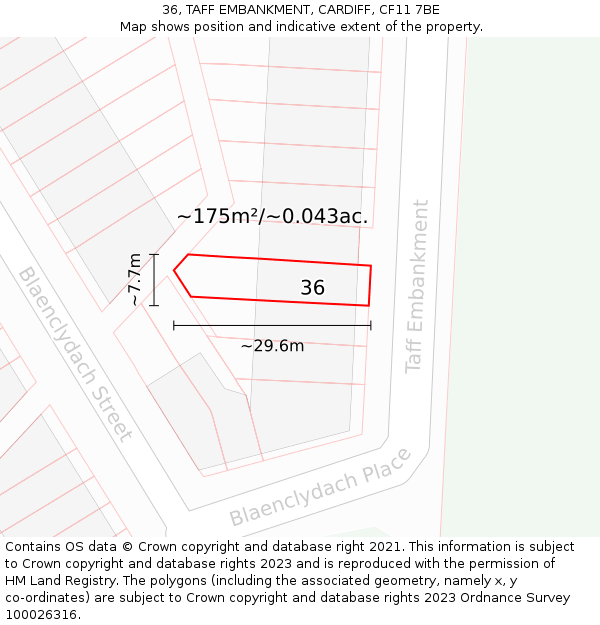 36, TAFF EMBANKMENT, CARDIFF, CF11 7BE: Plot and title map