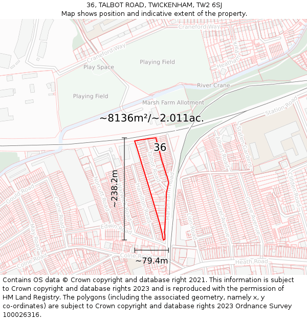36, TALBOT ROAD, TWICKENHAM, TW2 6SJ: Plot and title map