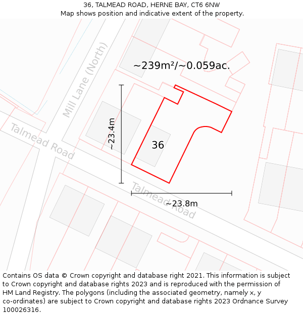 36, TALMEAD ROAD, HERNE BAY, CT6 6NW: Plot and title map