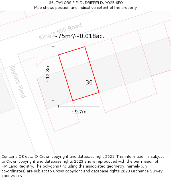 36, TAYLORS FIELD, DRIFFIELD, YO25 6FQ: Plot and title map