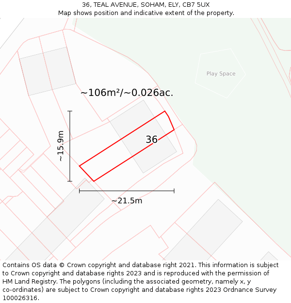 36, TEAL AVENUE, SOHAM, ELY, CB7 5UX: Plot and title map