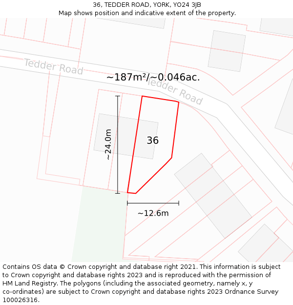 36, TEDDER ROAD, YORK, YO24 3JB: Plot and title map