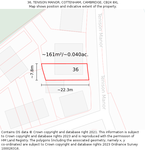 36, TENISON MANOR, COTTENHAM, CAMBRIDGE, CB24 8XL: Plot and title map