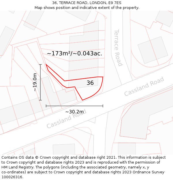 36, TERRACE ROAD, LONDON, E9 7ES: Plot and title map