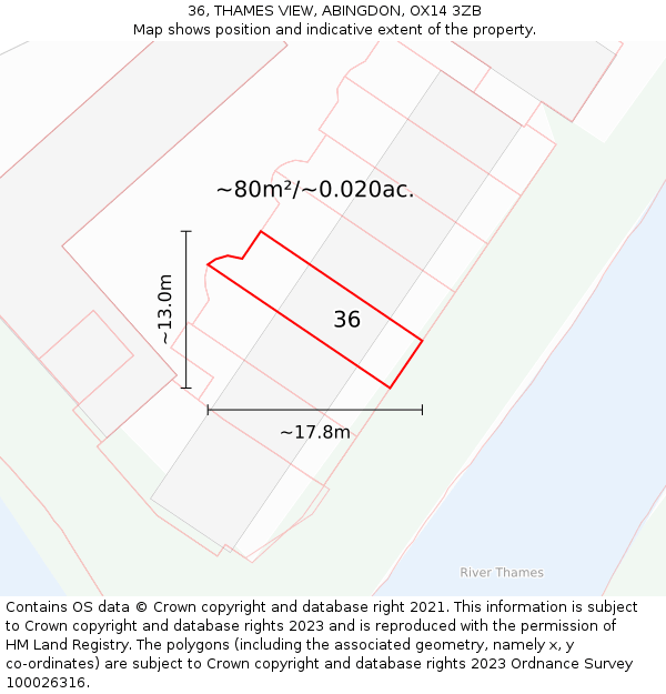 36, THAMES VIEW, ABINGDON, OX14 3ZB: Plot and title map
