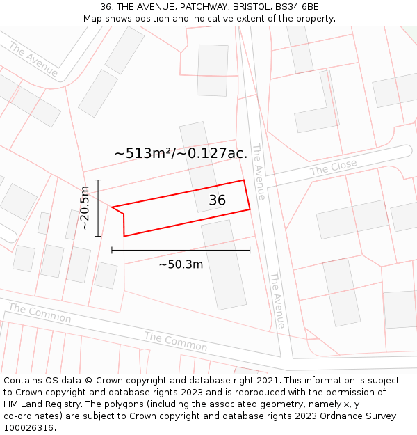 36, THE AVENUE, PATCHWAY, BRISTOL, BS34 6BE: Plot and title map