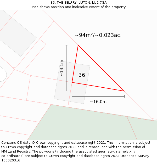 36, THE BELFRY, LUTON, LU2 7GA: Plot and title map