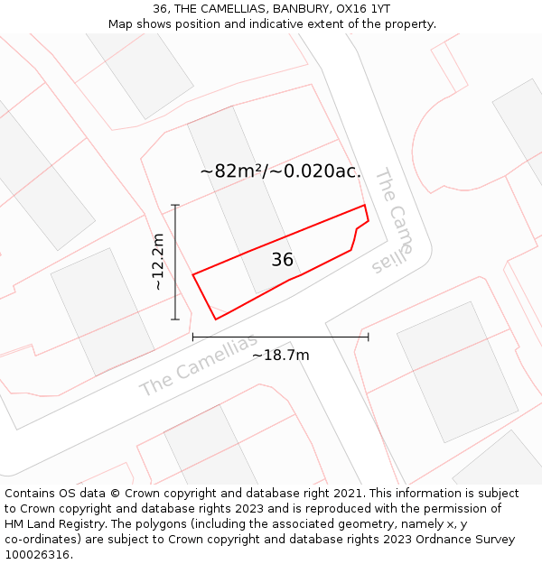 36, THE CAMELLIAS, BANBURY, OX16 1YT: Plot and title map