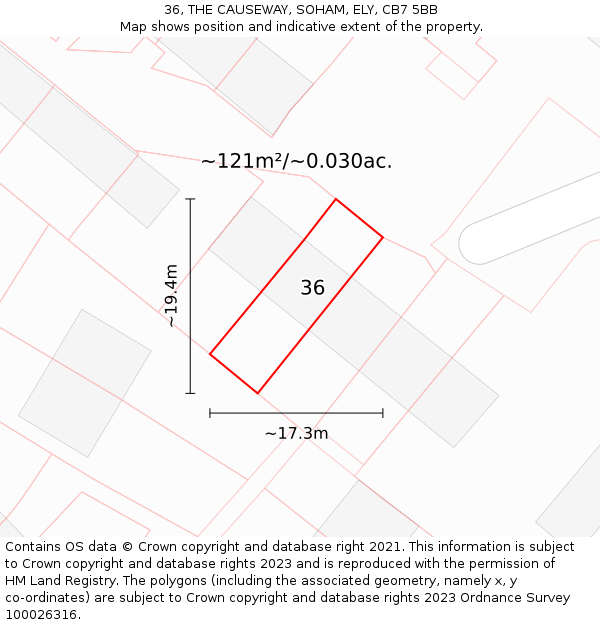36, THE CAUSEWAY, SOHAM, ELY, CB7 5BB: Plot and title map