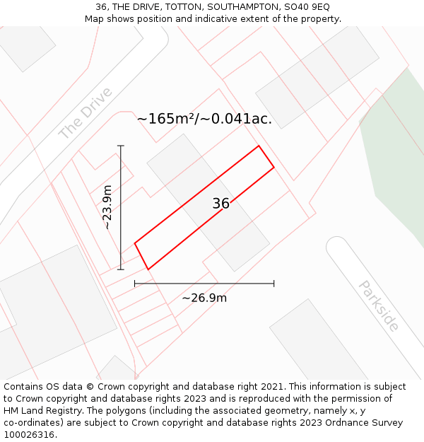 36, THE DRIVE, TOTTON, SOUTHAMPTON, SO40 9EQ: Plot and title map