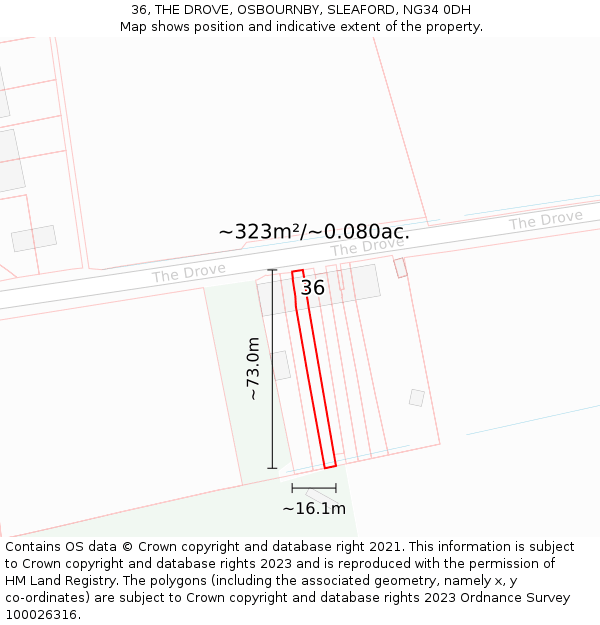 36, THE DROVE, OSBOURNBY, SLEAFORD, NG34 0DH: Plot and title map
