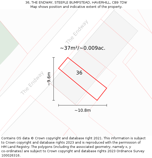 36, THE ENDWAY, STEEPLE BUMPSTEAD, HAVERHILL, CB9 7DW: Plot and title map