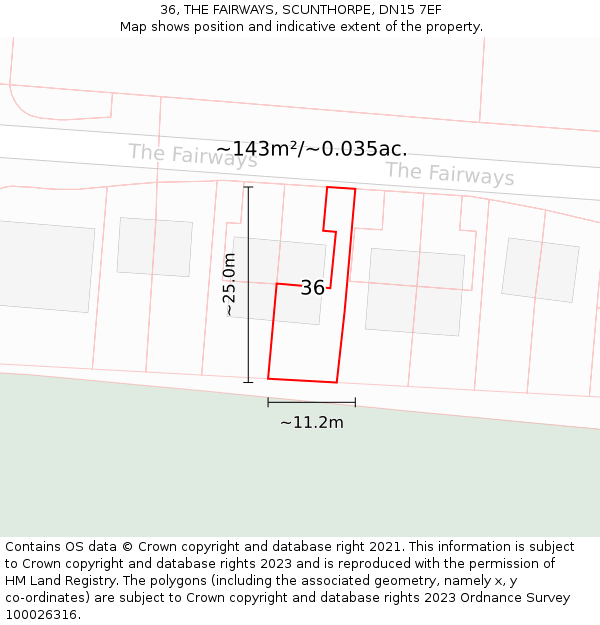 36, THE FAIRWAYS, SCUNTHORPE, DN15 7EF: Plot and title map