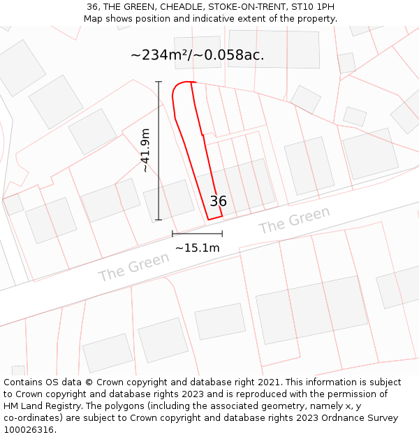 36, THE GREEN, CHEADLE, STOKE-ON-TRENT, ST10 1PH: Plot and title map
