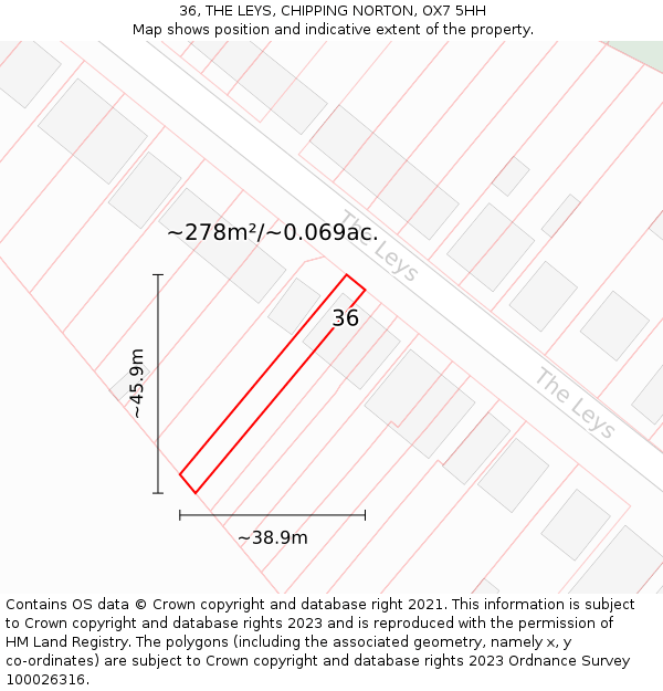 36, THE LEYS, CHIPPING NORTON, OX7 5HH: Plot and title map