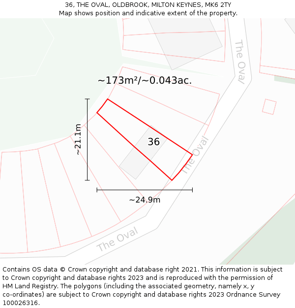 36, THE OVAL, OLDBROOK, MILTON KEYNES, MK6 2TY: Plot and title map