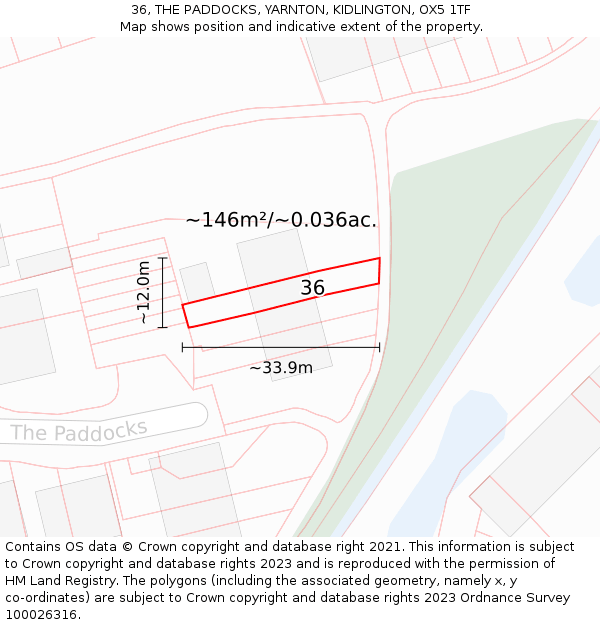 36, THE PADDOCKS, YARNTON, KIDLINGTON, OX5 1TF: Plot and title map