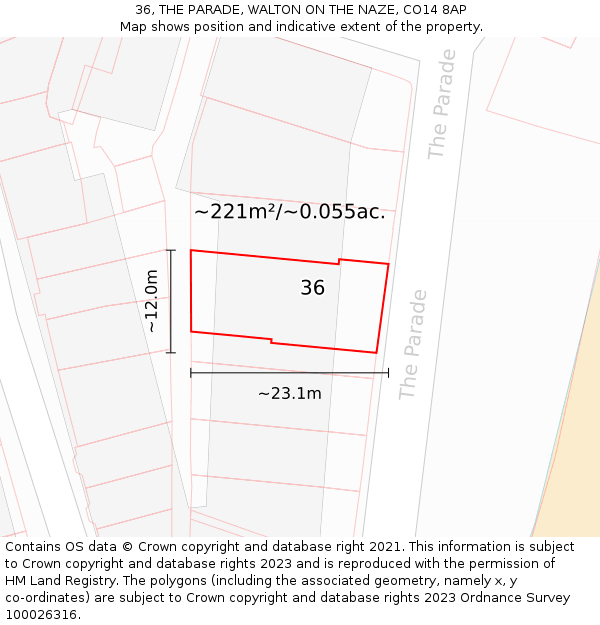36, THE PARADE, WALTON ON THE NAZE, CO14 8AP: Plot and title map