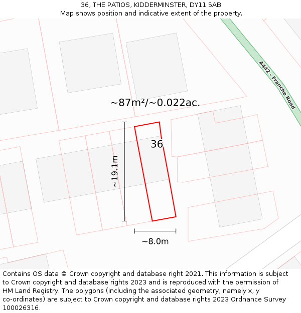 36, THE PATIOS, KIDDERMINSTER, DY11 5AB: Plot and title map