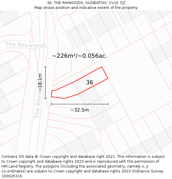 36, THE RAYWOODS, NUNEATON, CV10 7JZ: Plot and title map